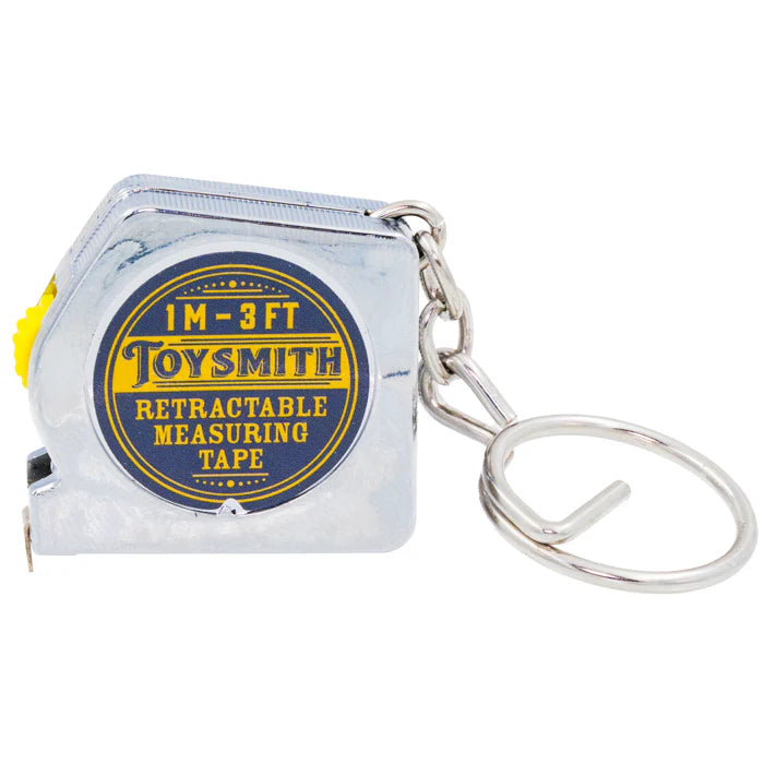 Retractable measuring tape keychain with 'Toysmith' branding on a white background