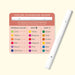 Color-changing marker with a color guide on a light pink background