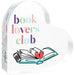 Heart-shaped box with 'book lovers club' text and a book illustration on a white background