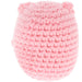 Pink crocheted item on a white background