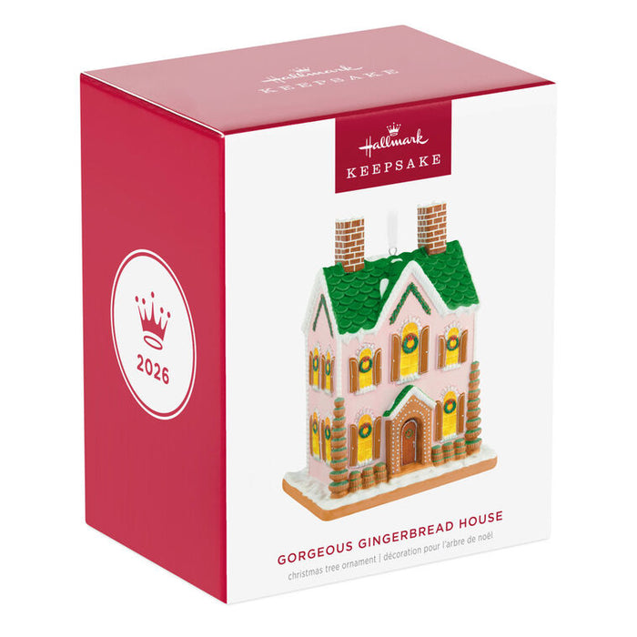 Hallmark Keepsake Gingerbread House ornament packaging on a white background