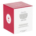 Red and white box with a logo and text on a white background