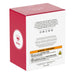 Red and white box with a logo and text on a white background