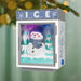 Decorative ornament resembling an ice freezer with a snowman design on a green background.