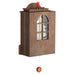 Wooden window with a decorative pendulum on a white background