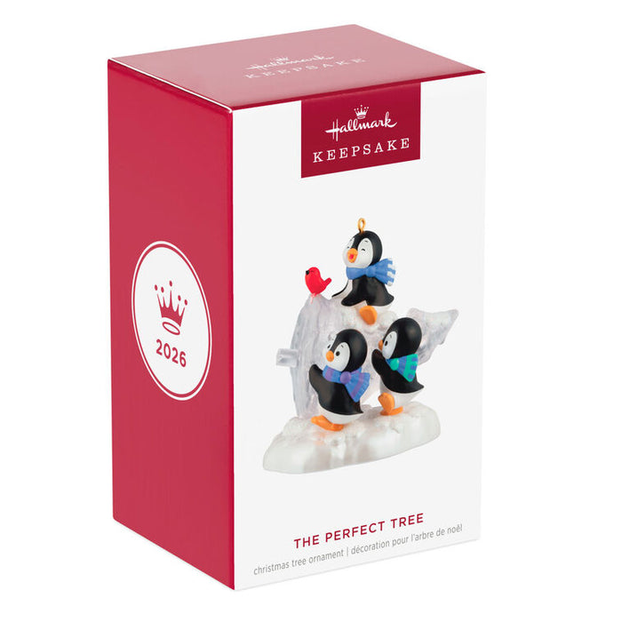Hallmark 2026 penguin ornament packaging on a white background