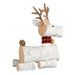 Decorative reindeer made of logs with a plaid scarf on a white background