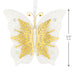 Butterfly-shaped decorative item with gold and white design, featuring measurements on a white background.