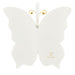 White butterfly-shaped ornament with gold accents on a white background