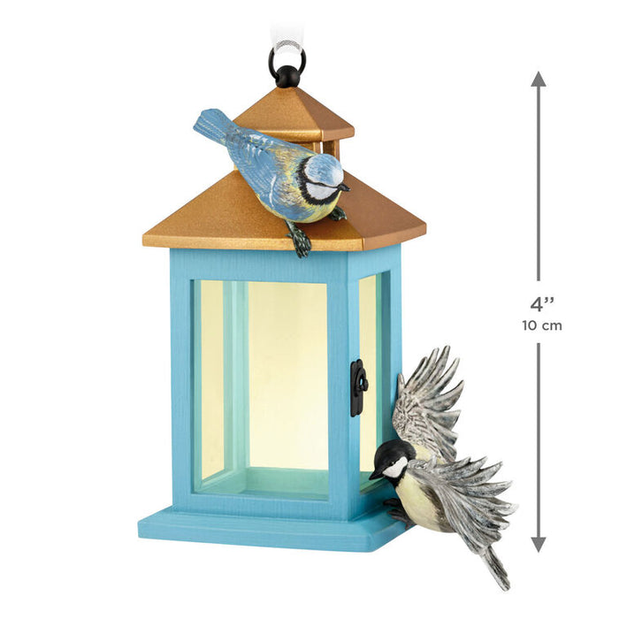 Decorative birdhouse with birds ornament on a white background