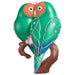 Decorative ornament of two green birds on a branch with a white background