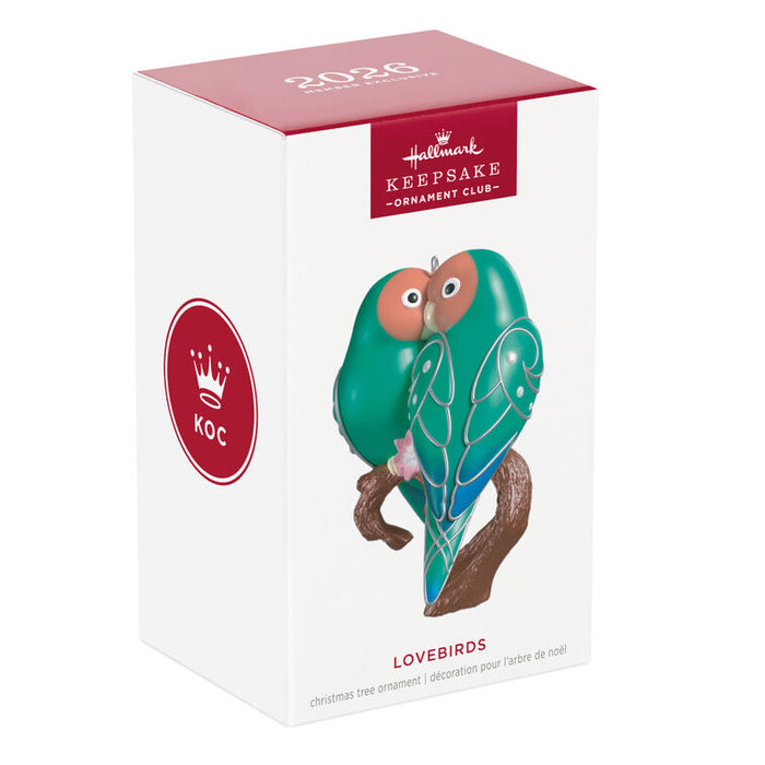 Hallmark Lovebirds ornament packaging on a white background