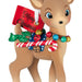 Christmas reindeer ornament with candy cane, bells, and 'Merry Christmas' tag on a white background