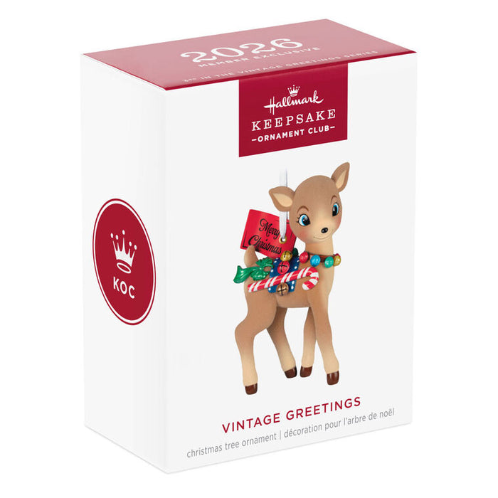 Hallmark 2026 Keepsake Ornament Club packaging with a reindeer ornament on a white background