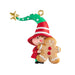 Christmas ornament of a gnome in a red hat holding a gingerbread man cookie on a white background