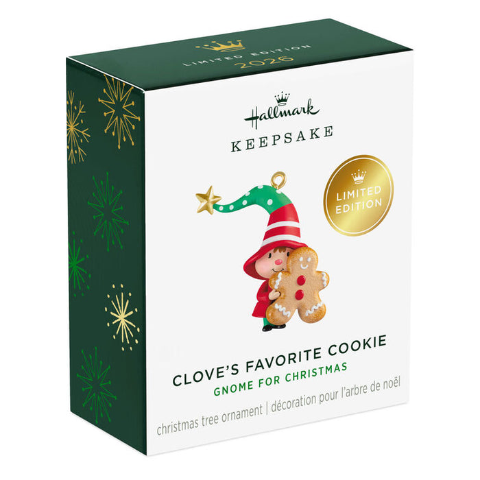 Hallmark Keepsake Christmas ornament packaging with a gnome and gingerbread cookie design.