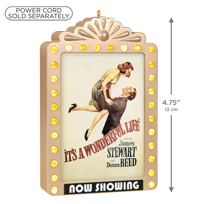 'It's a Wonderful Life' movie poster design ornament, dimensions indicated.