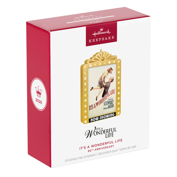 Hallmark Keepsake ornament packaging for 'It's a Wonderful Life' with red and white design.