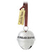 Silver bell with 'The Polar Express' text and a gold ticket tag on a white background