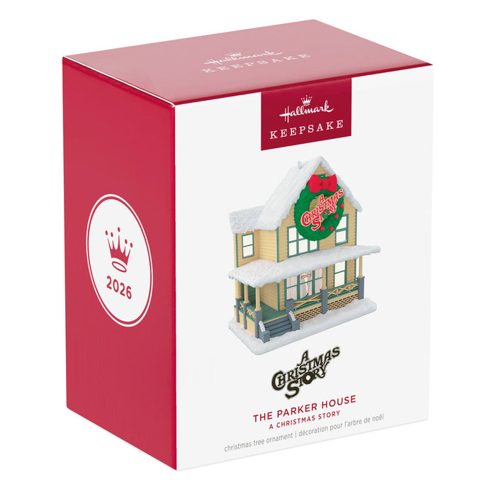 Hallmark Keepsake Christmas ornament packaging featuring 'A Christmas Story' The Parker House.
