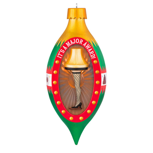 Christmas ornament with a decorative leg lamp with 'It's a Major Award!' text on a white background