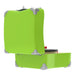 Green folding record player case with gray accents on a white background