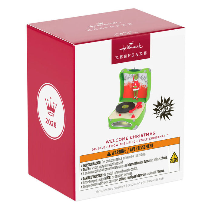 Hallmark 2026 Christmas ornament packaging with a red and white design.