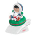 Christmas ornament featuring a child in a snowy scene with a polar bear, on a white background.