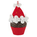 Decorative cupcake ornament with red and white icing, on a white background