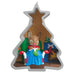Decorative Christmas ornament shaped like a tree with a mouse character holding a stocking.