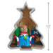 Decorative Christmas ornament with a mouse character inside a gingerbread house, featuring a size measurement on the right.