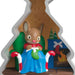 Mouse character in a cozy cabin with a fireplace, holding a gift.