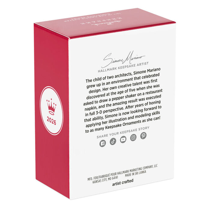 Hallmark Keepsake Ornament box with red and white design on a white background