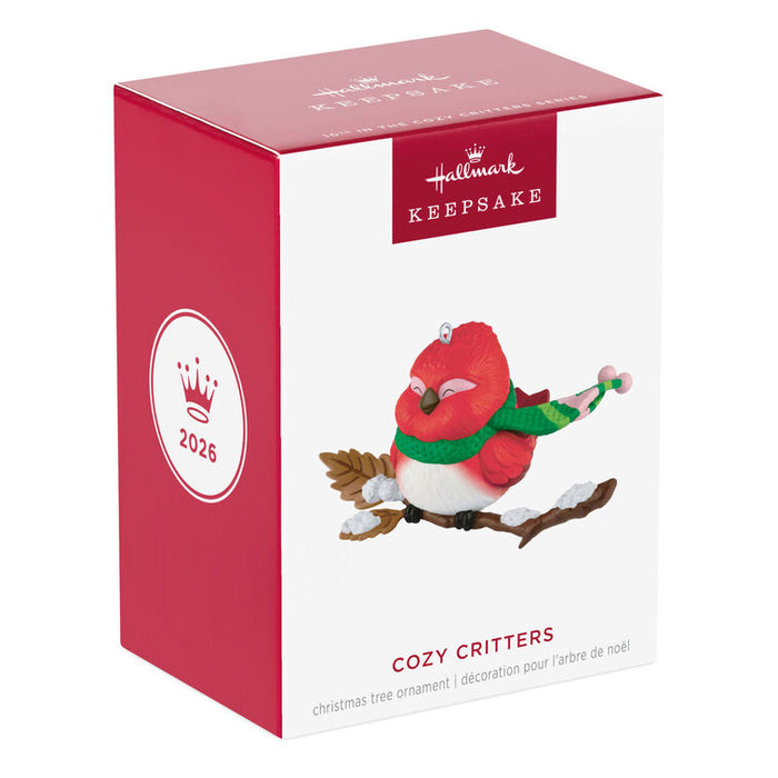 Hallmark Cozy Critters Christmas ornament packaging on a white background