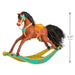 Colorful rocking horse ornament with measurements on a white background