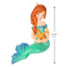 Mermaid figurine holding a starfish with dimensions indicated on a white background