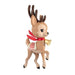 Reindeer ornament with a red scarf and bell on a white background
