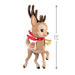 Reindeer with a red scarf and bell, labeled 'Dancer', on a white background with measurement details.