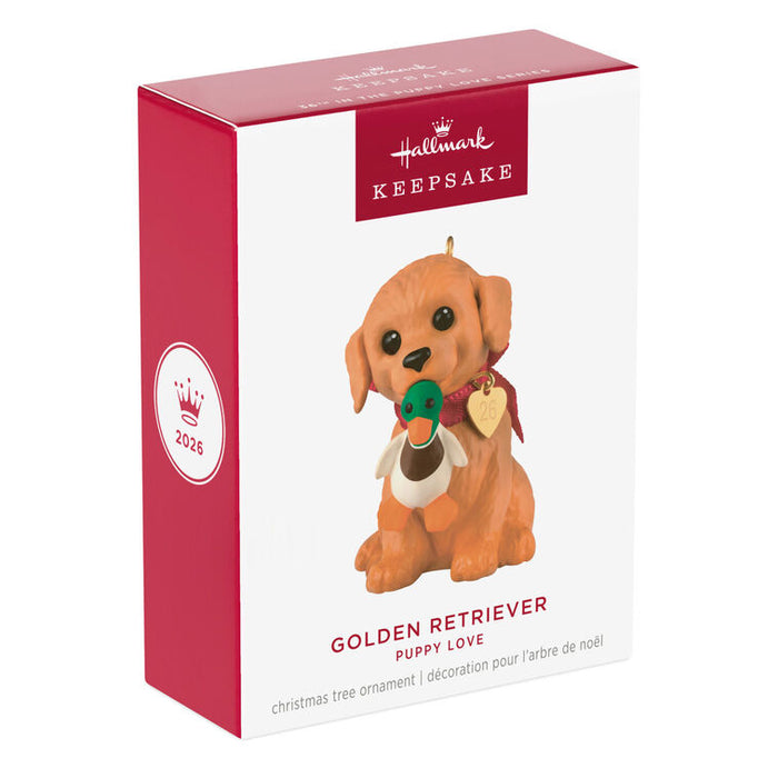 Hallmark Golden Retriever ornament packaging on a white background