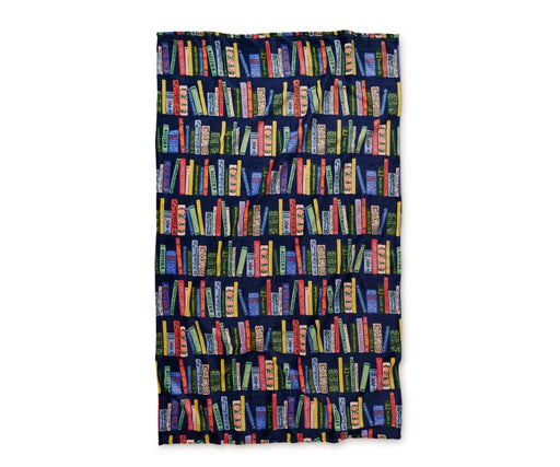 Towel with book pattern on a blue background
