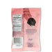 Back of a pink candy package with nutritional information and branding on a white background