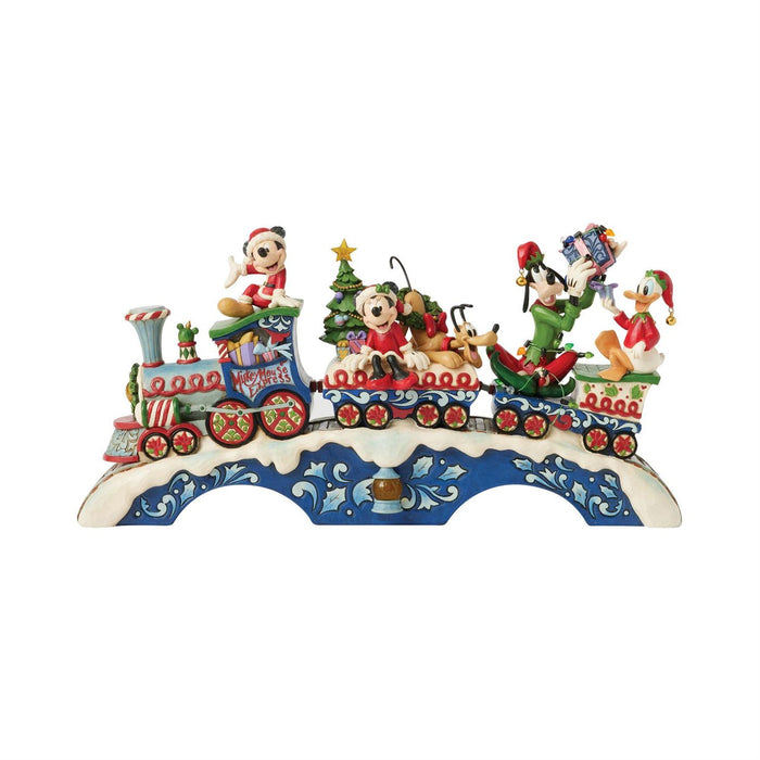 Decorative train with cartoon characters on a white background