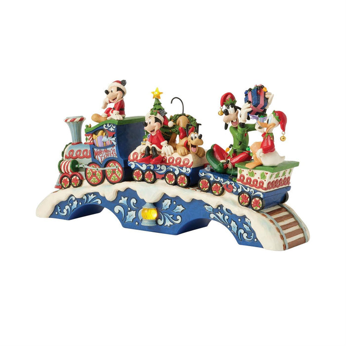 Decorative train with cartoon characters on a white background