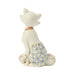 Cat figurine with geometric patterned body on a white background