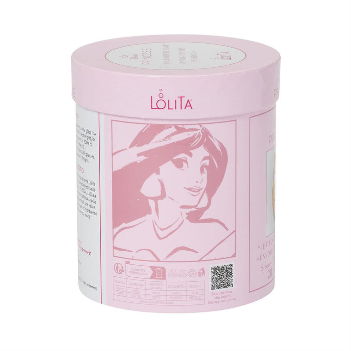 Pink cylindrical container with a portrait illustration and 'Lolita' branding on a white background