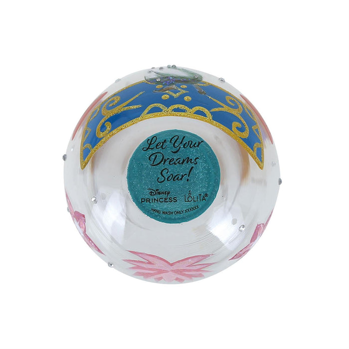 Decorative ball with 'Let Your Dreams Soar!' text and Disney Princess branding on a white background