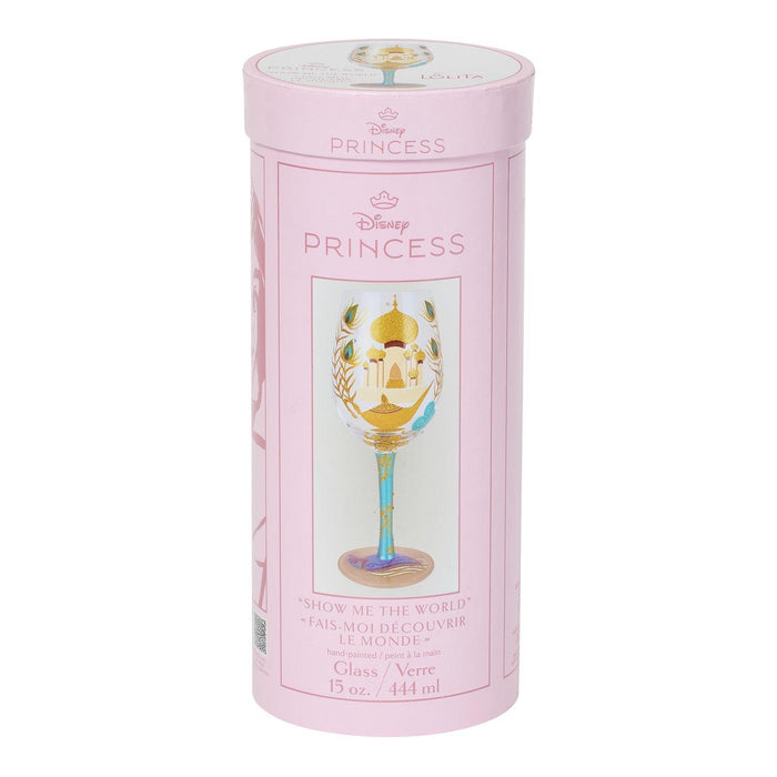 Pink cylindrical Disney Princess gift box with a glass design on a white background
