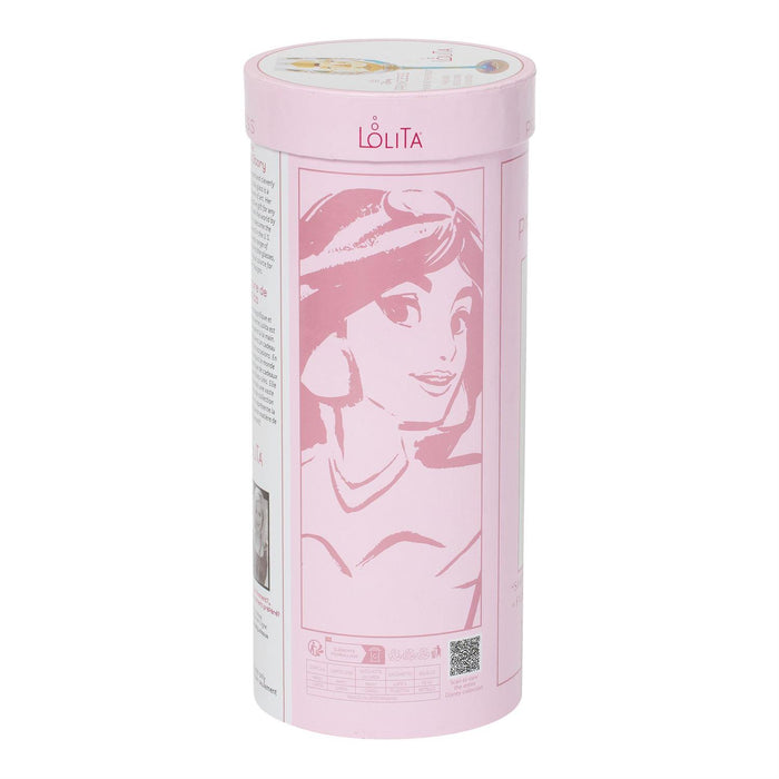 Pink cylindrical container with a character design on a white background