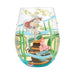 Stemless wine glass with a mermaid design on a white background