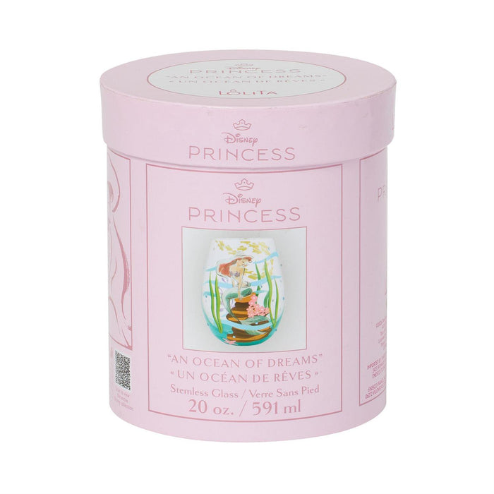 Pink Disney Princess-themed tumbler with a princess design on a white background